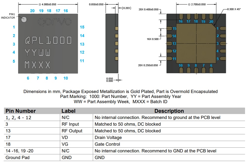 QPL1000 Low Noise Amplifier (LNA) Qorvo Mouser